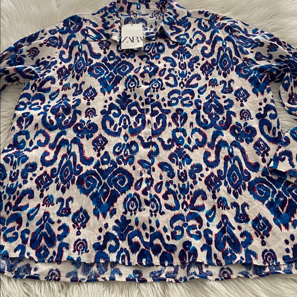 Zara Vibrant Blue and White Blouse size XL brand new length 30” bust 44” - Picture 8 of 12